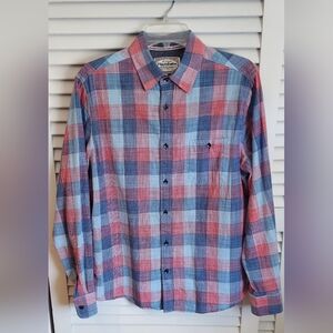 Flag & Anthem Mens Shirt Medium Button up Long Sleeve Plaid Shirt Light New
